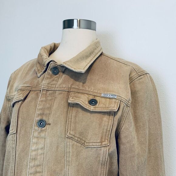 Liquor N Poker Men Denim Jean Jacket Brown Tan Large - Picture 2 of 7